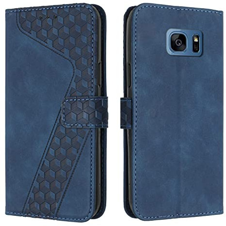 OKZone Kompatibel mit Samsung Galaxy S7 Hülle, Handyhülle Samsung S7, PU Leder Tasche Wallet Schutzhülle Galaxy S7, Flip Cover Klappbar Brieftasche Etui mit Magnet Kartenfach TPU Lederhülle (Blau)