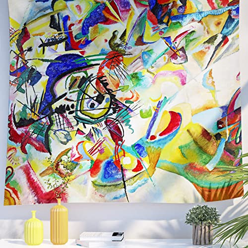 Berkin Arts Decoración Tapiz para Colgar en la pared Fondo de Tela de Poliéster Premium Arte abstracto Pintura Maximalista 130 x 150 CM(Wassily Kandinsky - Composición VII)