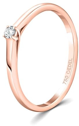 EDELIND 750 Verlobungsring Damen Ø 51 mm Solitär Diamant Ring 0,05 Ct Echt Gold Rotgold Diamantring zur Verlobung mit Elegante Schmuck-Geschenkbox