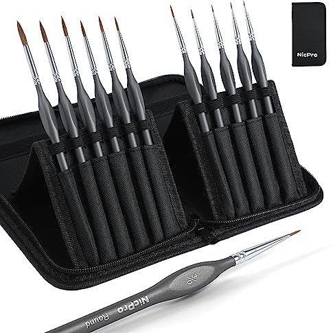 Nicpro Kolinsky Sable Miniature Paint Brushes, 11PCS Fine Detail Paint Brushes for Acrylic Watercolour, Models, Small Fine Detail Paint Brush Set for Mini Paints - Thin Artist Kit with Nylon Holder