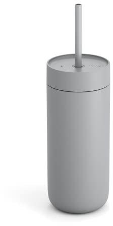 Fellow Carter Eiskaffeebecher für kalte Reisen, 473 ml, Edelstahl, vakuumisoliert, mit auslaufsicherem Deckel und Strohhalm, mattgrau