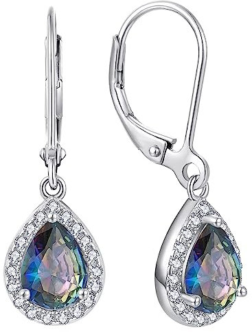YL Damen Ohrhänger 925 Sterling Silber Regenbogen Schwarz Zirkonia Oval Tropfen Ohrringe