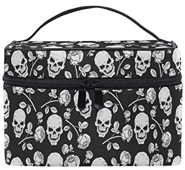 Make-up-Tasche mit Totenkopf-Motiv, Totenkopf-Rose, Gothic-Make-up-Organizer, Kulturbeutel, Box, Reise-Kosmetiktasche, Make-up-Etui für Frauen, Teenager, Mädchen, Damen
