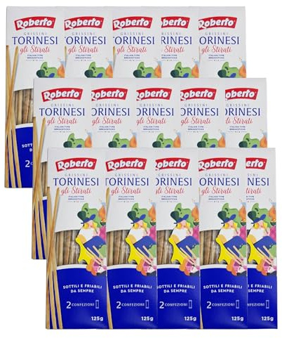 Roberto Grissini Torinesi 15x125g Beutel | ultra-dünne Brotstangen | als Snack, Beilage oder im Büro | auch perfekt zu Käse- oder Salamiplatten