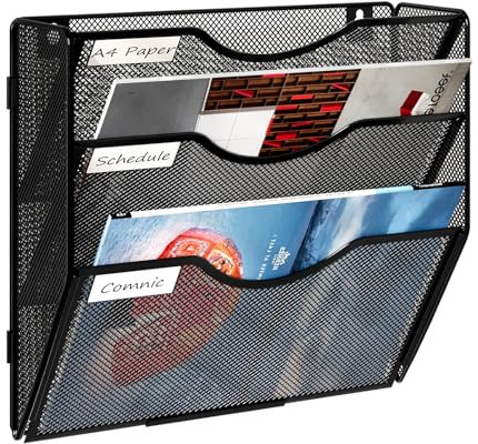 Solinxe Hängeregister Zeitschriftenständer Wand mit 3 Fächern Wandablagefächer A4 Dokumentenablage Zeitungshalter Büro Schule Ablage Organizer, Schwarz