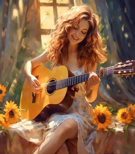 ZMHZMY Malen nach Zahlen Erwachsene,Mädchen spielt Gitarre 40 x 50cm DIY Handgemalt Ölgemälde Kits auf Leinwand Geschenk für Weihnachten Geburtstag, Home Haus Deko