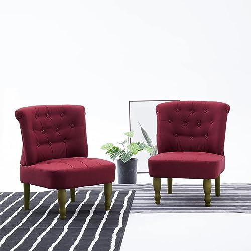 ARKEM Französische Stühle 2 STK. Weinrot Stoff Sessel Schlafzimmer Barock Stuhl Clubsessel