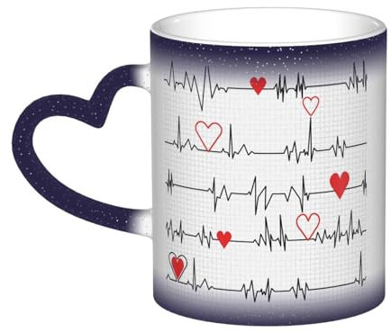 Tasse, Keramik-Kaffeetasse mit Farbwechsel, Teetasse für Küche, Restaurant, Büro, 330 ml,Rufende Krankenschwestern Ekg-Streifen