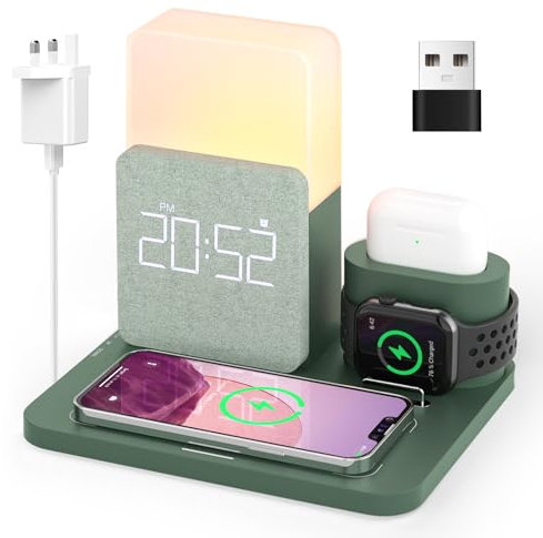 COLSUR Wireless Charging Station, 3 in 1 Charging Station, Alarm Clock with Wireless Charger, iPhone 16/15/14/13/12/Pro/Pro Max/Mini, Samsung, AirPods(QC3.0 Adapter Included)