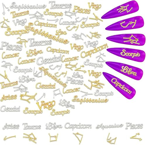 BNJZWJJ 3D Zodiac Charms Set, 48 Pcs Smooth Surface Charms for Making Jewellery, Bracelets, Resin, DIY Nail Art Decoration (Gold, Silver)