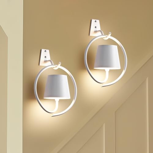 Faithorse Wandleuchte Innen, 2 Stück Wandlampe mit Akku, Wandleuchte ohne Stromanschluss LED Lampe mit 3 Farbtemperatur Außenleuchte Kabellose Wandleuchten für Schlafzimmer Wohnzimmer Treppe (Weiß)