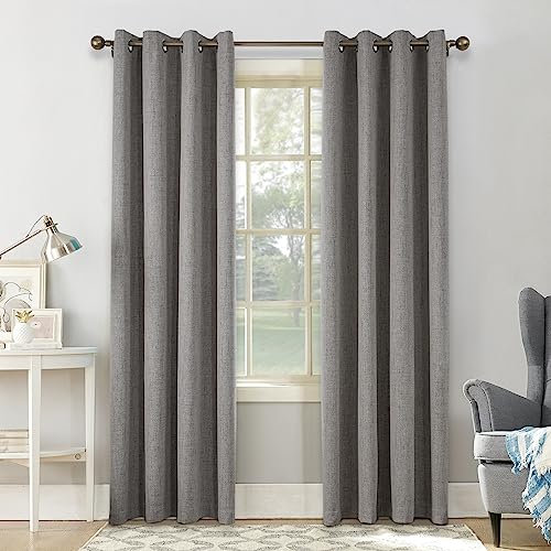 CUCRAF Vorhang 100% Blickdicht Leinen Gardinen mit Ösen Verdunklungsvorhänge Gardinen Hellgrau H214 x B132 cm 2er Set, Thermovorhang Kälteschutz Schallschutz Vorhang für Wohnzimmer Schlafzimmer
