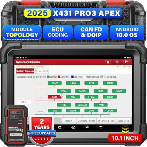 LAUNCH X431 PRO3 APEX OBD2 Scanner Wireless Diagnostic Tool with DBScar VII, OEM Topology Mapping, Online Coding, CANFD DoIP, 55+ Services, AutoAuth FCA SGW,10.1 Inch