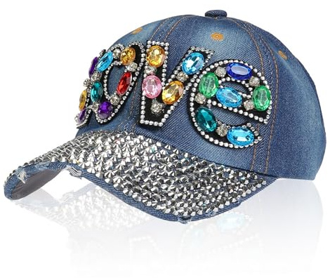 NiceYnn Baseballkappe mit 6 Blingen, Strasssteinen, Denim, Perlen, verstellbare Snapback-Kappe, Trucker-, Hip-Hop-Hut, Outdoor-Sport, Sonne, Golf, Schirm