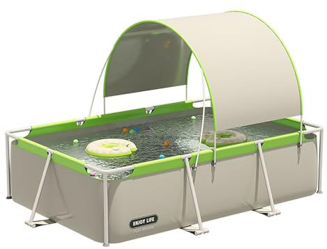 Piscina；Piscina Grande for Adultos al Aire Libre con toldo sombrilla casa Cuadrada Piscina de Juegos no Hinchable Piscina Plegable(Size:2.6m)