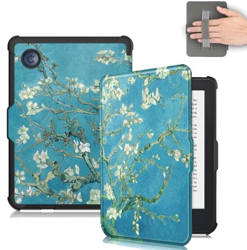 Vakarey Ultra Fine Automatique Veille/Réveil Housse Coque pour Kobo Clara Colour/Kobo Clara 2E/Kobo Clara BW Étui avec Dragonne,Fleurs
