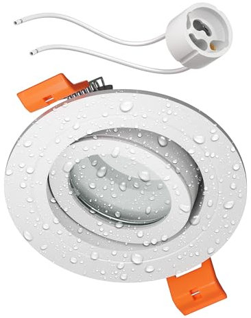 ledscom.de Bad-Deckeneinbaurahmen ERID, Feuchtraum, Badezimmer, IP44, rund, schwenkbar, weiß matt inkl. GU10 Fassung