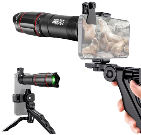 Andoer Kit de Lentes teleobjetivo para teléfono 25X con Clip para teléfono, Soporte para teléfono, paño de Limpieza, trípode para Senderismo, Camping, observación de Vida Silvestre, Juegos Deportivos
