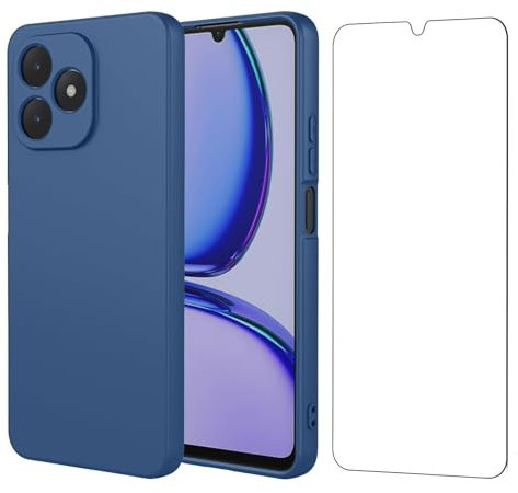 Qlfemna Funda para Realme Note 50 (6.74) con 1 Pieza Protector Pantalla Cristal Templado, Azul Suave Ultra Fina Silicona Carcasa, Antichoque Anti-Arañazos Caso TPU Case
