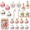 HERZONE 20pcs weihnachtsanhänger Weihnachtsbaumschmuck weihnachtskugeln, zuckerstangen,Sterne,schneemann und Weihnachtsstiefel für Weihnachtsbaum (B-rosa Gold)