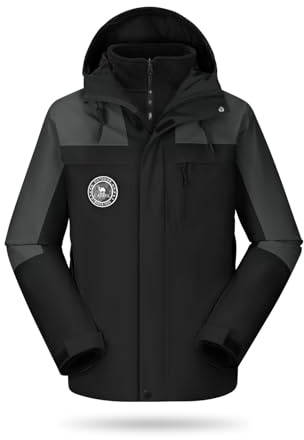 CAMELSPORTS Herren Mountain Skijacke 3 in 1 Wasserdicht Winterjacke Warme Schneejacke Kapuze Regenmantel Winddicht Wintermantel, Schwarz-632, L