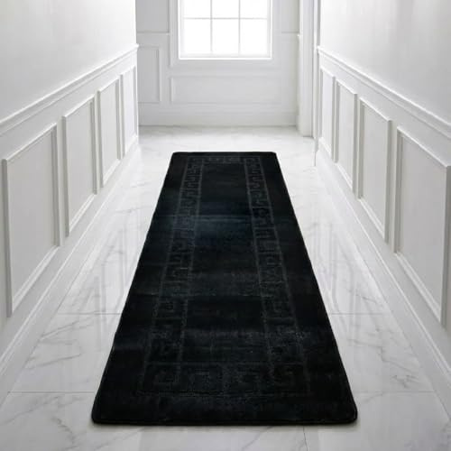 Cozy Haven Gel Backed Classic Rug Runner – Washable Hallway Carpet Runners, Non-Slip Floor Mats for Kitchen, Living Room, Corridor, Entryway, Door Entrances (Black, 60x110 cm)