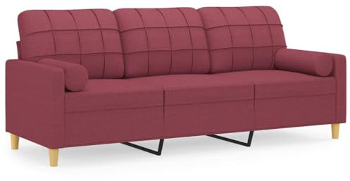 HETFTJN Lounge Sofa Schlafsessel Camping Sofa Camping Couch - 3-Sitzer-Sofa mit Zierkissen Weinrot 180 cm Stoff für Büro Relaxationsraum Sitzzimmer Schlafzimmer