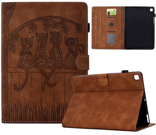 Generisch DayQiQiPu Hülle für Apple iPad Air 3 10,5 Zoll 2019/ iPad Pro 10,5 Zoll 2017 Geprägter PU Leder Zaun Katzen Muster Flip Stand Card Slots Schutzhülle mit Auto Schlaf/Aufwach,Braun