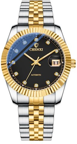 JewelryWe Herrenuhr Leuchtende Automatik Uhren: 30m Wasserdicht Kalender Automatische Mechanische Armbanduhr Herren Edelstahl Armband Automatikuhr mit Schwarz Diamantskala Zifferblatt