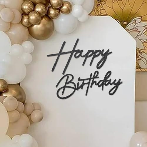MASTRON Happy Birthday-Schild für Hintergrund – Glitzer-Filz, Happy Birthday-Buchstabenschild für Ballonbogen (Black)