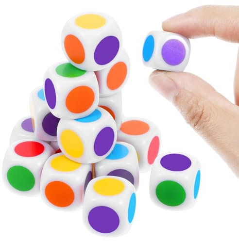 AOZUO 20 Stück Farbwürfel, 16 mm Farbpunktewürfel Bunt Farben Steckwürfel Grundschule Flüsterwürfel Würfelbrett Würfel Für Kleine Kinder Bunte Würfel Für Klassenzimmer Partyspiele Würfel