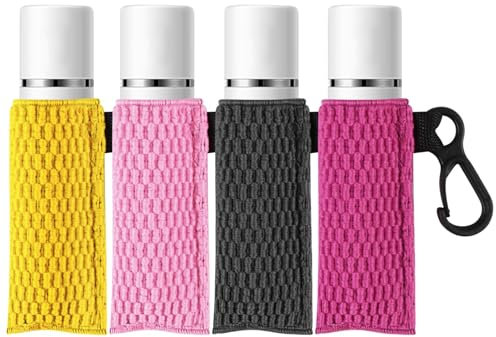 4er Lippenbalsam Schlüsselanhänger Halter, Lippenstifthalter, Lippenstift Etui, Elastische Chapstick Hülle für Lippenstiftnn Lipgloss, Lippenstift Pouch für Schule Reisen Schwarz, Gelb, Rosa, Rosenrot