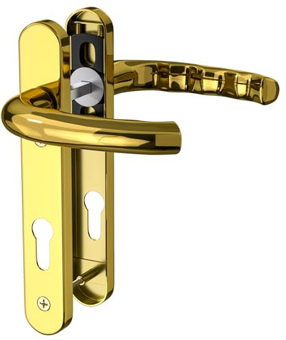 GANZTECH 1 Set PVD Gold UPVC 304 Stainless Steel Door Handle, 92mm PZ (Centres), Backplate 212mm,122mm Screw to Screw, PVD Gold Replacement PVC Door Handle