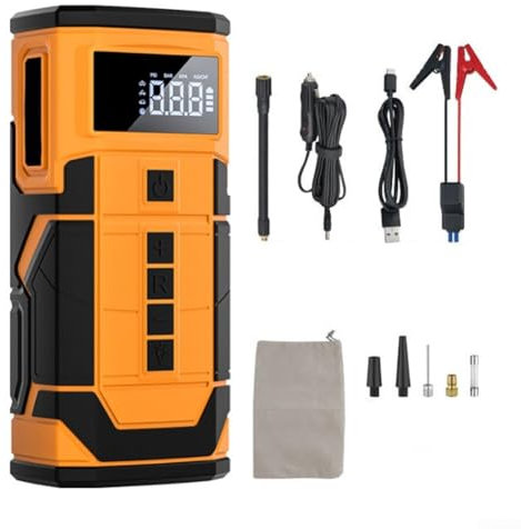 Bulevisiter Vehicle Jump Starter 8000A, With Air Compressor 12V 8000MAh Battery Booster Power Bank, 150PSI Tire Inflator LED Light, For Cars Motorcycles