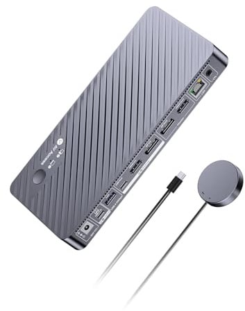 AV Access 8K Docking Station KVM Switch 2 Monitors 2 Computers for Laptop & Gaming PC/Mac mini, 100W PD, GbE, 4xUSB 3.2 10Gbps USB C Hub, Dual Monitor 8K@60Hz/4K@165Hz, Audio, SD, Remote Switch