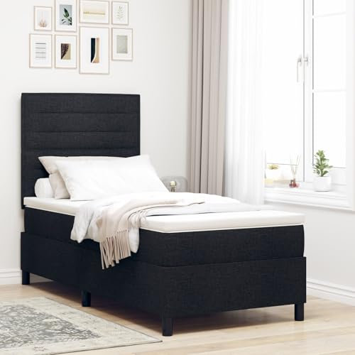 vidaXL Boxspringbett mit Matratze Schwarz 100X200 cm Stoff Strapazierfähig Minimalistischer Stil für den Innenbereich Bequeme Auflage Schlafzimmermöbel Schoner Schaumbezug Taschen