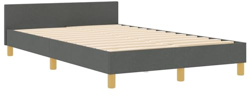 vidaXL Minimalistisches Dunkelgraues Bettgestell 120X200 cm Stoff mit Holzbeinen für Schlafzimmer Queen Stylishe Indoor Möbel Modernes Doppelbett