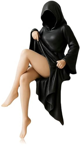 Mysteriöse Statue, Gothic-Königin mit Kapuze aus Kunstharz, gruselige Sitzfigur, für Bücherregal, Tisch, Garten oder Heimdekoration (8In)