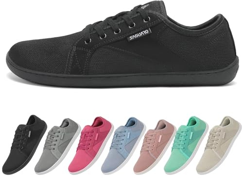 SAGUARO Scarpe Barefoot Uomo Donna Knit Scarpe Minimaliste Antiscivolo Casual Scarpette a Piedi Nudi Traspiranti Calzature da Palestra per Camminata Corsa Trail, Luck Ⅰ, Nero, 45 EU
