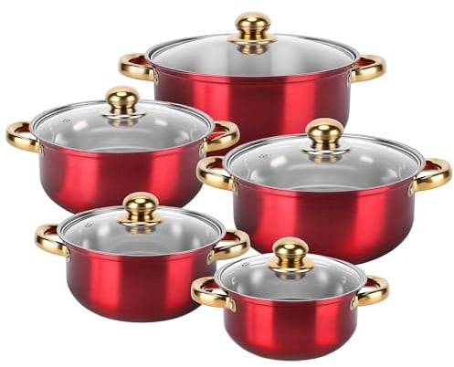 MEKOTRIN Juego de Ollas de Acero Inoxidable, Elegante y Duradera, Cocina Familiar, Olla para Sopa y Horno Holandés para Uso Interior y Exterior (rojo)