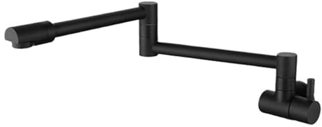 Brushed Nickel Black Pot Filler Tap, Wall Mounted Foldable Kitchen Faucet, Single Cold Single Hole Sink Tap Rotate Folding Spout Leak Free Design(Black)