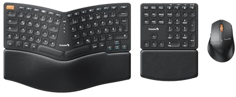 ProtoArc Ergonomische Tastatur Maus Set, EKM04 2,4 GHz Kabellos Tastatur Maus, Separater Ziffernblock, Geteiltes Design, Handballenauflage, Tastatur Split für Desktop, PC, Laptop, Windows, Schwarz