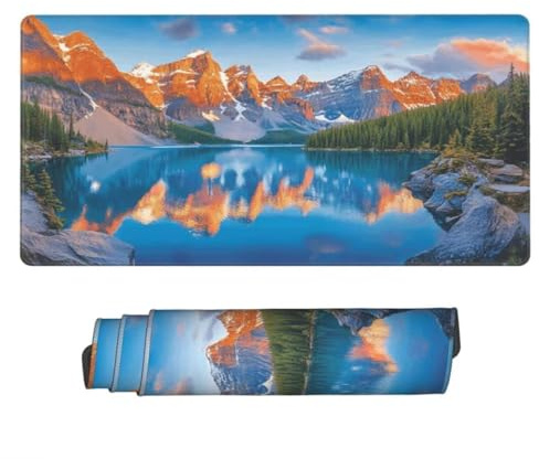 Tapis de Souris Lac 800x300 mm XXL Tapis Souris Gaming Grand, Mouse Pad Montagne Enneigée sous Main Bureau Imperméable et Antidérapant pour PC, Ordinateur Portable, Gamer, Maison, Bureau -MP1064