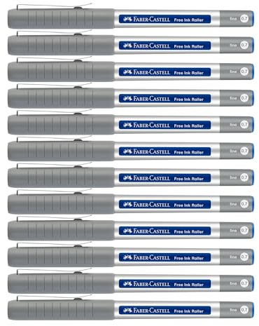 Faber-Castell - Tintenroller Free Ink Blau, 12 Stück | Dokumentenechter Rollerball mit 0,4 mm Spitze für präzises Schreiben und Notizen
