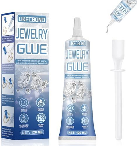 LIKFCBOND Colla per Gioielli, Colla per Bigiotteria Trasparente, 120ML | Colla per Bijoux - Colla per Pietre Preziose per Incollare Gioielli Fai da te, Pietre Preziose, Strass e Diamanti