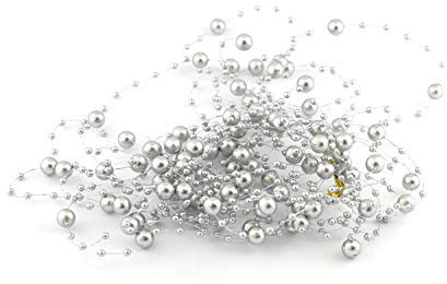 Creativery Perlengirlande 5St. x 1,3m Perlenband Perlenkette Tischdeko Perlenschnur Farbauswahl: hell Silber/grau 012H