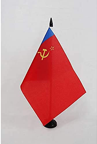 AZ FLAG - Drapeau De Table Russie RSFSR 1954-1991 21x14 cm - Petit Drapeau De La Rsfs Russe De Bureau 100% Polyester Avec Hampe De 25cm Et Socle En Plastique Noir