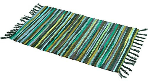 Zeafeel Chindi Flickenteppich, maschinenwaschbar, Baumwolle, wendbar, handgewebt, mehrfarbig, gestreift, für Schlafzimmer, Wohnzimmer, Küche und Waschküche (61 x 88,9 cm, grün)