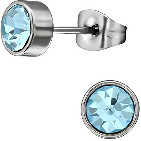 EYS JEWELRY Ohrstecker Damen rund 316L Chirurgenstahl Glitzer-Kristalle aquamarin-blau Damen-Ohrringe