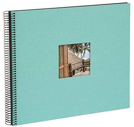 goldbuch 25 907 Spiralalbum mit Bildausschnitt, Bella Vista, Foto Album 35 x 30 x 1,5 cm - Spirale ⌀ 2,8 cm, Erinnerungsalbum aus Leinen, 40 schwarze Seiten, Fotobuch zum Selbstgestalten, Aqua